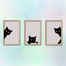 Gaagart 3'lü Ahşap Lamine Çerçeveli Mdf Banyo Tablosu Siyah Kediler