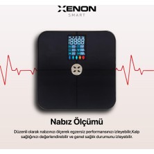 XenonSmart Akıllı Dijital Tartı Baskül Yağ Su Kas Vücut Kitle Endeksi Kilo Ölçer Tartı Bluetooth Bağlantılı,Nabız Ölçümlü