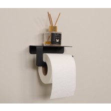 Ardini Yapışkanlı ve Vidalı Mat Siyah Telefon Raflı Tuvalet Kağıtlığı Wc Kağıtlık Tuvalet Kağıdı Askısı