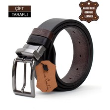 Pierre Cardin PC406 Erkek 4 cm Çift Taraflı Kemer Kahverengi