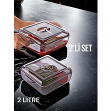 Nesto Home 2 Adet 2 Lt Silikon Contalı Plastik Borcam - Saklama Kabı - Yemek Taşıma Kabı Kapaklı