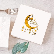 Dizayn Parti Evi Ramadan Mubarak Gold Baskılı Varanklı Peçete 16 Adet