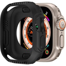Coolacs Apple Watch Ultra 49MM ile Uyumlu Köşeleri Karbon Fiber Görünümlüsilikon Tpu Kasa Koruyucu