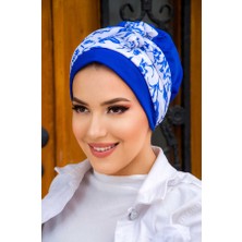 Aişe Tesettür Mavi Beyaz Çiçek  Fularlı BONE-40602