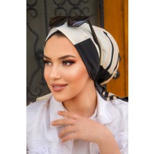 Aişe Tesettür Siyah Krem Desen Çapraz Bone