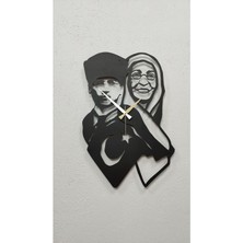 Gowpenart Dizayn Atatürk ve Annesi Zübeyde Hanım Siyah Metal Duvar Saati-Ev/ofis Saati-Hediye Saat 55X38 cm