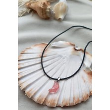 HD Marketim Kolye Gerdanlık Çakra Doğal Pembe Kuvars Taşı Ay Hilal Kolye Kadın Kız Takı Aksesuar Hediye