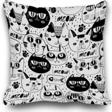 Tropik Home Ev Dekorasyon Kırlent Kılıfları 40X40 cm Siyah Kedi Desen