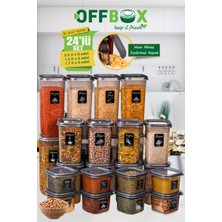 OFFBOX SET-24K Kare Erzak Bakliyat Saklama Kabı Baharatlık 24 Lü Set 0,55-1,2-1,7 Litre 40 Etiket Hediyeli