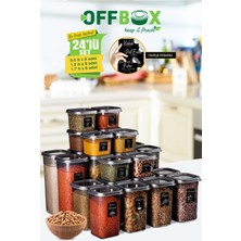 OFFBOX SET-24K Kare Erzak Bakliyat Saklama Kabı Baharatlık 24 Lü Set 0,55-1,2-1,7 Litre 40 Etiket Hediyeli