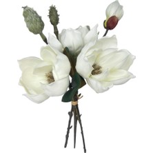 Nettenevime Yapay Çiçek Lüx Manolya Gerçek Dokulu Letex Eva Magnolia Gelin Çiçeği 40CM Beyaz