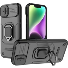 Forestl Digital Apple iPhone14 Pc+Tpu Telefon Kasası Slayt Lens Koruması Kickstand Geri Kapak-Black Için Cep Telefonu Kabuğu (Yurt Dışından)