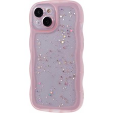 Forestl Digital Apple iPhone 14 Için Jtw Serisi Dava Dalgalı Çerçeve Glitter Stars Epoxy Telefon Kapak Pembe (Yurt Dışından)