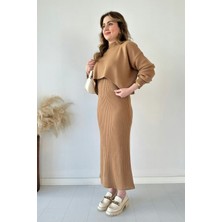 Mazi Butik Kısa Kazaklı Triko Elbise Camel