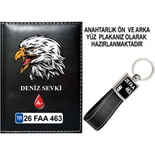 Promosyon Denizi Kişiye Özel Kartal Görselli Siyah Ruhsat Kabı ve Anahtarlık