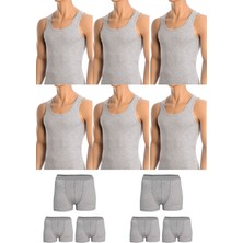Belifanti Collection Erkek Pamuklu 6'lı Gri Atlet ve 6'lı Gri Boxer 12 Parça Set