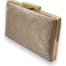 Biçanta Rose Gold Lazer Desenli Ithal Kumaş Metal Kasalı Zincirli Bayan Abiye Çanta Gece Çantası Düğün Nişan Kına Gelin Party Çantası Mezuniyet Portföy Clutch