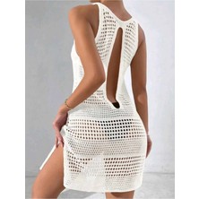 Bracha Ajurlu Desen Bikini Üstü Bisiklet Yaka Kolsuz Plaj Elbisesi