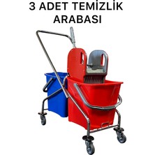 Mck Plus ( 3 Adet ) Çift Kovalı Krom Temizlik Arabası Paspas Arabası ( 3'lü Set )