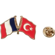 Hiçdurmaal Fransa Türkiye Flamalı Gold Renk Metal Yaka Rozeti 1 Adet