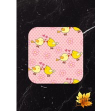 Eylül Design Sevimli Aşık Civcivler Baskılı Özel Tasarım Baskılı Mdf Kare Bardak Altlığı