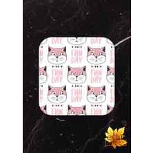 Eylül Design Sevimli Kedi Baskılı Özel Tasarım Baskılı Mdf Kare Bardak Altlığı