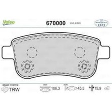 Valeo Dısk Fren Balata Arka Renault Fluence 1.6d 13>grand Scenıc 08>megane cc 08>megane Coupe 08>scenıc 08>