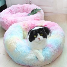 Shanhua Shop Tavuskuşu Mavi Tarzı 40CM Pet Köpek Kedi Uzun Peluş Süper Yumuşak Yatak Renkli Yuvarlak Uyku Pet Köpek Yıkanabilir Çekyat Köpekler Kediler Için Evcil Hayvan Malzemeleri (Yurt Dışından)