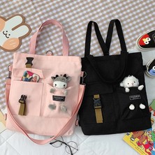 Qiuming Shop S1 Pink With Frog Style Women New Cute Bear Cartoon Canvas Bag Female Fashion Cool Girl Student School Class Shoulder Crossbody Messenger Bag Satchels (Yurt Dışından)