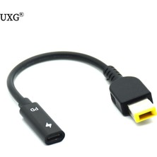 Yinstree Dizüstü Dc Güç Adaptörü Konnektör Fişi Dönüştürücü Kablo Kordonu USB Tip C Dişi Kare Fiş Şarj Cihazı Lenovo T460S E470 T450 (Yurt Dışından)