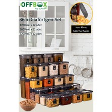 OFFBOX SET-36D 36 Lı Dikdörtgen Erzak Bakliyat Saklama Kabı Seti 1,2lt-2lt-3,2 Litre 40 Etiketli