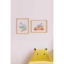 Ayışığı Dizayn Çocuk Odası Sevimli Tavşan Doğal Ahşap Çerçeveli 2'li Tablo Seti