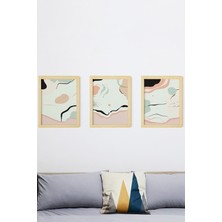 Ayışığı Dizayn Soyut Doğal Ahşap Çerçeveli 3'lü Tablo Seti