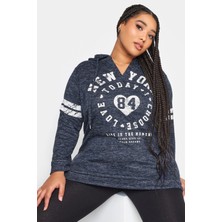 Stil Diva V Yaka Baskılı Kapüşonlu Uzun Kollu Sweatshirt 302596