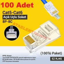 Ata Elektronik 100 Adet Ez RJ45 Cat5 - Cat6 Açık Uçlu Soket 8P8C 100ADET RJ45 Cat5 - Cat6 Kablo Ucu Uç Ethernet Internet Kablo Ucu Ağ Rj 45 Konnektör Cat6