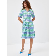 Faik Sönmez Polo Yaka Renkli Gıngam Desen Parçalı Etekli Elbise 68281