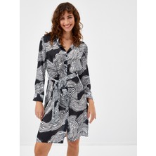 Faik Sönmez Soyut Desen Uzun Kollu Gömlek Elbise 68288