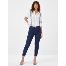 Faik Sönmez Kadın Büyük Beden Yüksek Bel Midi Boy Dar Paça 5 Cep Denim Jean Pantolon