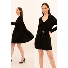 Laranor Ceket Yaka Kuşaklı Hırka 46 - Siyah