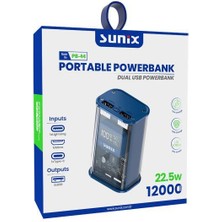 Sunix 12000 Mah 22.5W Dual USB LED Göstergeli Powerbank Mavi Pb-44