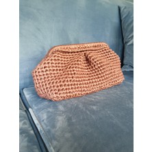 Craftatelier Deri Görünümlü Sütlü Kahve Renk El Örgüsü Clutch Çanta