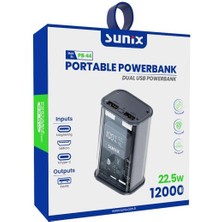 Sunix 12000 Mah 22.5W Dual USB LED Göstergeli Powerbank Gri Pb-44