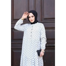SFG Life Moda Kadın Yazlık Tesettür Önü Düğmeli Dokuma Viskon Kumaş Şık Puantiyeli Elbise