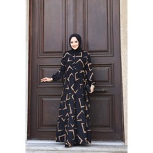 SFG Life Moda Kadın Yazlık Tesettür Önü Düğmeli Desenli Dokuma Viskon Şık Elbise