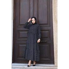 SFG Life Moda Kadın Yazlık Tesettür Önü Düğmeli Dokuma Viskon Kumaş Şık Puantiyeli Elbise