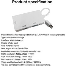 Scentu 3 In 1 Mini Ekran Bağlantı Noktası Mını Dp Erkek HDMI Uyumlu DVI VGA Dişi Adaptör Dönüştürücü Kablo Apple MacBook Air/pro Mdp (Yurt Dışından)