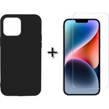 Forzacase iPhone 14 Pro Max Liquid Içi Kadife Lansman Silikon Kılıf + Temperli Cam Ekran Koruyucu