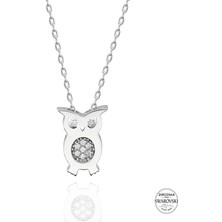 Pigado Gümüş Swarovski Taşlı Baykuş Kolye Qr Kodlu