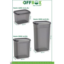 OFFBOX SET-24D Dikdörtgen Erzak Bakliyat Saklama Kabı Baharatlık 24 Lü Set 1,2lt-2lt-3,2 Litre 40 Etiketli