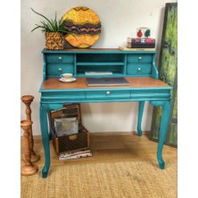 Masifart Sema Ahsap Calisma Masası 125 cm Mavi Eskitme